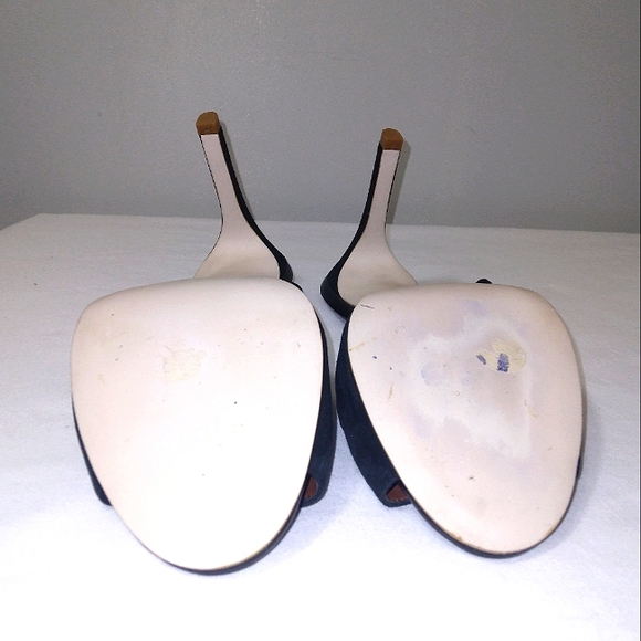 NWT COLE HAAN 'Maya' Suede Peeptoe Slingback Stilettos in Midnight Blue Size 9B - Picture 8 of 11